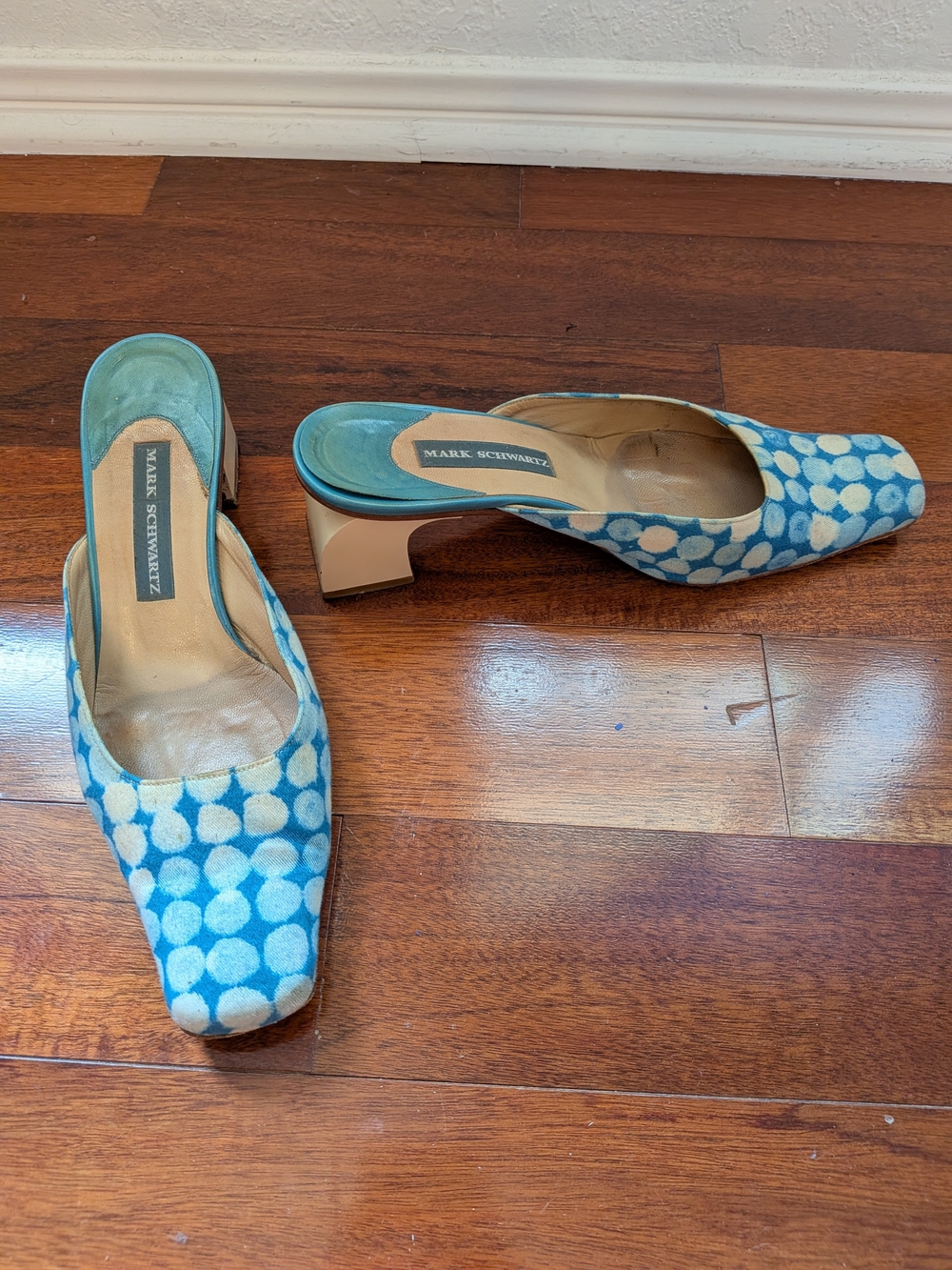 Mark Schwartz Blue Patterned Mule Heels - Picture 2 of 4